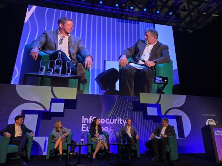 Infosecurity Europe 2026 Simon Plummer and Steven Furnell in focus during the CyCOS panel session at Infosecurity Europe 2026.